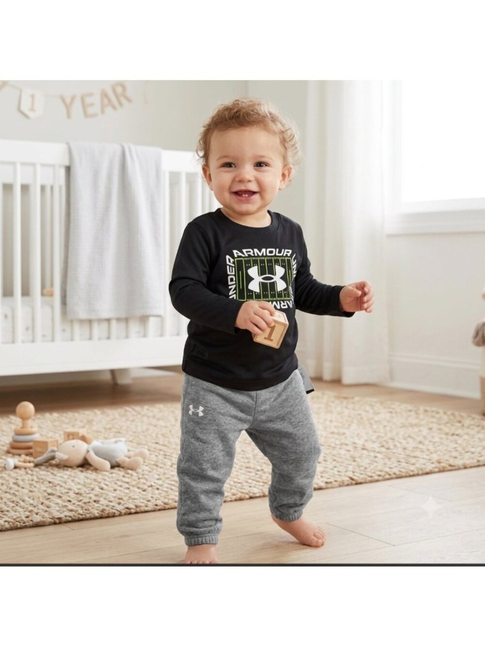 Under Armour Toddler Boys 2-Piece 12 month Long Sleeve Shirt & Jogger Set Black/